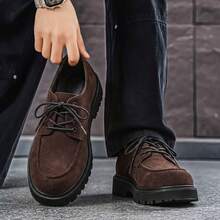 New British Style Matte Surface Thick Sole Derby Shoes Chunky Heel Retro Casual Shoes - Brown - View 6
