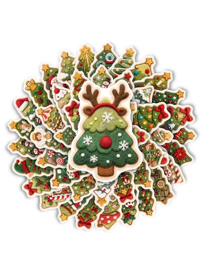 1set/50pcs Christmas DIY Sticker Set, Multiple Cute Cartoon Santa Claus, Reindeer, Snowman, Penguin, Christmas Tree, Snowflake, Crystal Ball, Christmas Stocking, Bell, Wreath And Gift Box Patterns, Suitable For Children's Handmade Crafts, School Christmas Activities, Scrapbooking, Greeting Card Decoration, Photo Album Making And Gift Wrapping, Can Be Used As Children's Christmas Gifts, Classroom Rewards, Christmas Party Favors, Christmas Stocking Fillers And Exchange Gifts