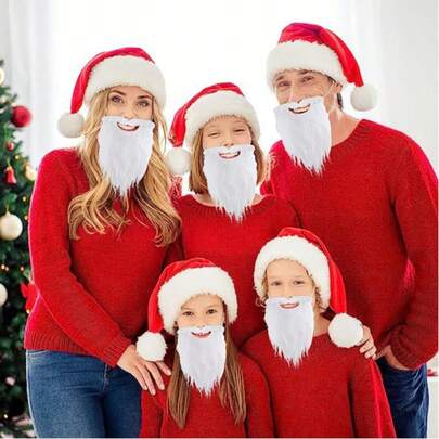 1pc Christmas Santa White Fake Beard, Parent-Child Holiday Costume Prop, Fluffy Plush Texture With Elastic Band, Suitable For Adults And Children. Realistic White Beard Design, Perfect Match With Christmas Hat For Immersive Atmosphere, Ideal For Family Gatherings, Christmas Parties, Stage Performances, Store Events, Cosplay, Easy To Wear And Secure, Great For Christmas Photo Shoots, Fun Holiday Decorative Accessory.