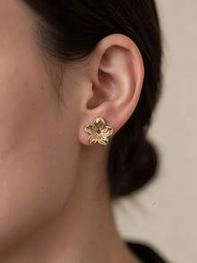 Set Anting-Anting Emas Tebal Vintage Multi-Gaya 2-6-18 Buah, Anting-Anting Bentuk Bunga, Bintang Laut, Kerang & Geometris - Emas - View 6