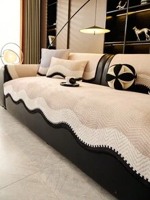 1pc Flannel Luxury Minimalist Wavy Edge Sofa Cushion 1234 Seat Sofa Seat Pad Armrest Backrest Pad Non-Slip Sofa Cover All Season - Beige - View 1