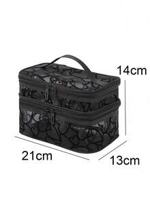 Bolsa de cosméticos transparente de doble capa, organizador de artículos de tocador multifuncional, diseño de cremallera casual diario - Negro - Ver 4