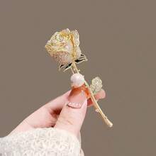 Elegant Dark Rose Brooch, High-End Women's Brooch, Elegant Full Rhinestone Rose Corsage, Niche Design Pin - Silver - View 4