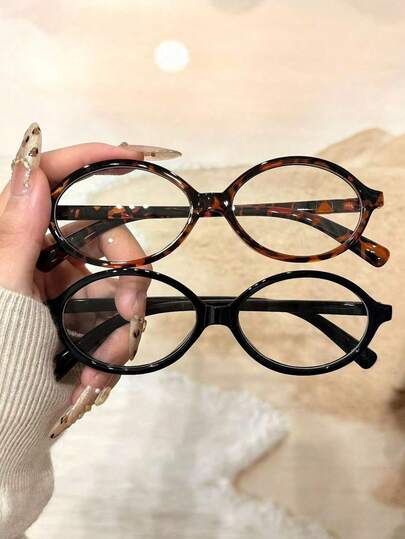 1/2pcs Retro Oval Full-Rim Glasses, Vintage Clear Lens Eyeglasses For Women,Non-Prescription Eyewear,Classic Versatile Style
