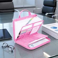 Pink Fire & Water Resistant Document Storage Bag With Reinforced Handles, Multi Compartment Zipper File Organiser For Home Office School - Pink - View 2