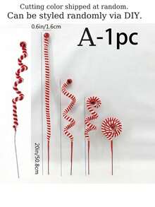 1pc Christmas Red & White Striped Spiral Decoration, Twisted Candy Wind Chime Design DIY Wrapped Lollipop Garland, For Christmas Tree Topper, Tabletop Vase Filler, Fireplace, Theme Party, Holiday Party Decor - multicolor - View 2