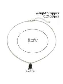 1pc Fashionable Minimalist Black Geometric Pendant Necklace, Box Chain Necklace, Casual Style Accessory, Ideal Gift For Men, Unisex - Silver - View 5