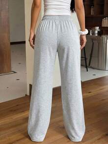 1pc Teens/Girls' Retro Street Style Wide Leg Sweatpants, Loose Straight Relaxed Fit Casual Long Pants, Versatile For Daily Wear - Light Grey - View 2