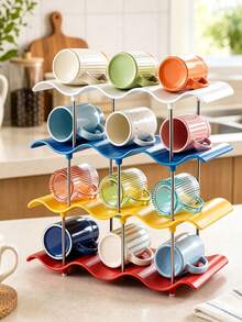 1Set Stackable Wave Cup Storage Rack, Water Bottle Organizer For Cup Tumbler Storage Rack Stackable Water Holder Rack Cup Accessories Tumbler Storage Holder, Tumbler Cup Rack Stackable Bottle Storage Rack Organizer Holder Artistic Wave Shaped - Multicolor - View 6
