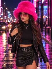 1pc Y2K Style Autumn/Winter Faux Fur Bucket Hat, Fluffy Wide Brim Street Fashion Warm Ear Protection Hat, Suitable For Halloween Party - Plush Bucket Hat - View 4
