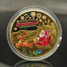 1pc-Santa Claus Commemorative Coin With Reindeer Sleigh Design, Christmas Collectible, Festive Display, Christmas Gifts, Stocking Stuffers - Multicolor - View 14