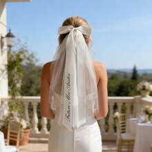 Personalised Silk Wedding Ribbon, Wedding Chiffon Ribbon Name Tag, Ribbon Placecard For Wedding, Bridal Shower Personalised Bow Bridesmaid Gift Patchwork Batting, Cotton Interlining, DIY Crafts Fabric, Sewing Accessories, Quilting Material, Adhesive - Multi-color - Veil - View 2
