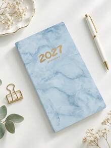 1pc 2027 Vintage Marble Cover Planner Notebook A6 Portable Size Student Notebook Study Notes Register Back To School Stationery Gift For Friends - Single Piece - View 10
