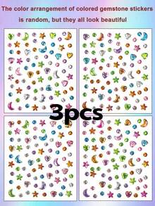 1/2/3/5pcs Colorful Star, Moon, Heart, Circle, Gem, Diamond Stickers - Random Color Combination, Suitable For Women's Makeup Face And Eye Decoration, Perfect For Music Festivals, Carnival Parties, Birthday Parties And Other DIY Occasions - Multicolor - View 10