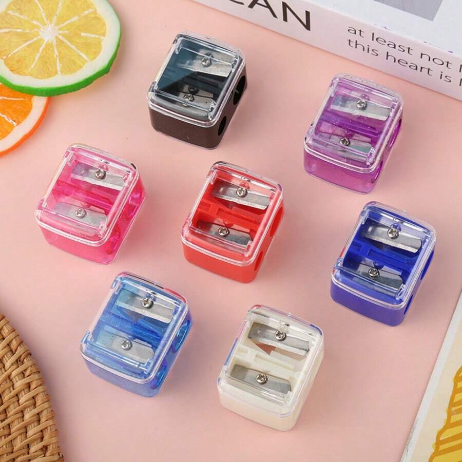 4 Buah Rautan Pensil 3-in-1 Lubang Ganda - Warna Acak - Meraut Eyeliner, Pensil Alis, Lipstik, Lip Liner, Highlighter - Rautan Pensil Makeup - Rautan Putar