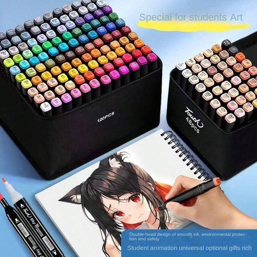 120 Colors Art Markers, Dual-Tip Design (Fine Tip And Broad Tip), Suitable For Sketching, Coloring, Illustration, Handwriting, DIY Crafts And Handmade Professional Drawing Markers - 120 Colors/set - View 1