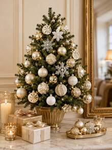 40/1pcChampagne Christmas Ball Decoration Set, Christmas Tree Decor, Christmas Party Supplies, Christmas Decoration, Home Decor Set, Suitable For Decorating European And American Christmas Party Table, Christmas Tree - A - View 9
