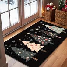 1pc, Holiday Christmas Tree Welcome Mat, Christmas Tree & Snowflake Pattern, Christmas Gift, Christmas Decoration, Christmas, Non-Slip, Machine Washable, Durable - Perfect For Home, Holiday Decor, Entrance, Living Room, Balcony Outdoor Space! - Black - View 9