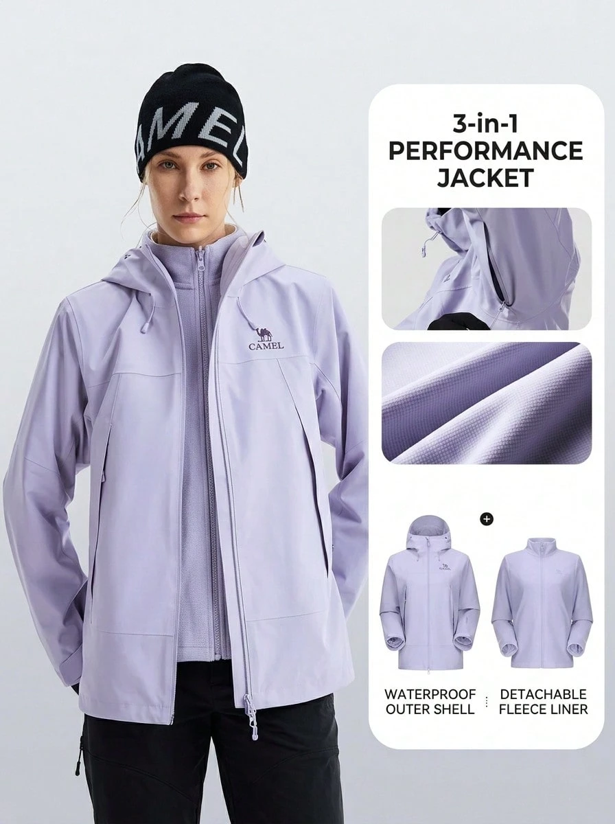 CAMEL CROWN Women's Chama PLUS 3-In-1 Professional Outdoor Jacket, Waterproof Hiking & Mountaineering Coat For Outdoor Adventures - Purple - View 1