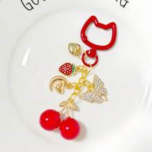 Light Luxury Red Cherry Series Keychain, Small Strawberry, Gold Butterfly Bag Charm, Car Decoration, Gift Inspiration For Teachers, Friends, Sisters - Red - View 7