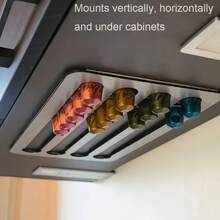 Wall-Mounted Capsule Storage Rack, Coffee Capsule Holder, Top-Mounted Coffee Dispenser With Adhesive Backing Bracket, Brushed Metal Modern Style, Suitable For Kitchen, Office, Hotel, Restaurant, No-Drill Glue Installation - Multicolor - View 2