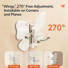 8/4//1pc White Rotatable Butterfly Triple Adhesive Wall Hook - Butterfly Rotating Adhesive Storage Rack - No-Drill Wall Hook - Suitable For Entryway, Shower, Bathroom, Apartment, Dorm, Bedroom, Kitchen, Multi-Function Hook - Multicolor - View 11