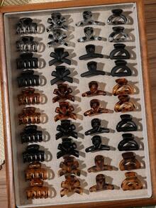 40pcs Set Vintage Maillard Style Mini Hair Claws, Tortoiseshell Bow Cross Pumpkin Half-Circle Small Hair Claw, Simple Versatile Bangs & Loose Hair Accessories - Multicolor - View 1
