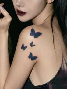 Herbal Juice Semi-Permanent Magic Tattoo Sticker, Large Butterfly Design, Long-Lasting 14 Days, Non-Fading, Non-Reflective, Temporary Tattoo Sticker For Arm, Shoulder, Neck, Collarbone, Waist, Abdomen, Body, 1pc/Pack - Blue - View 4