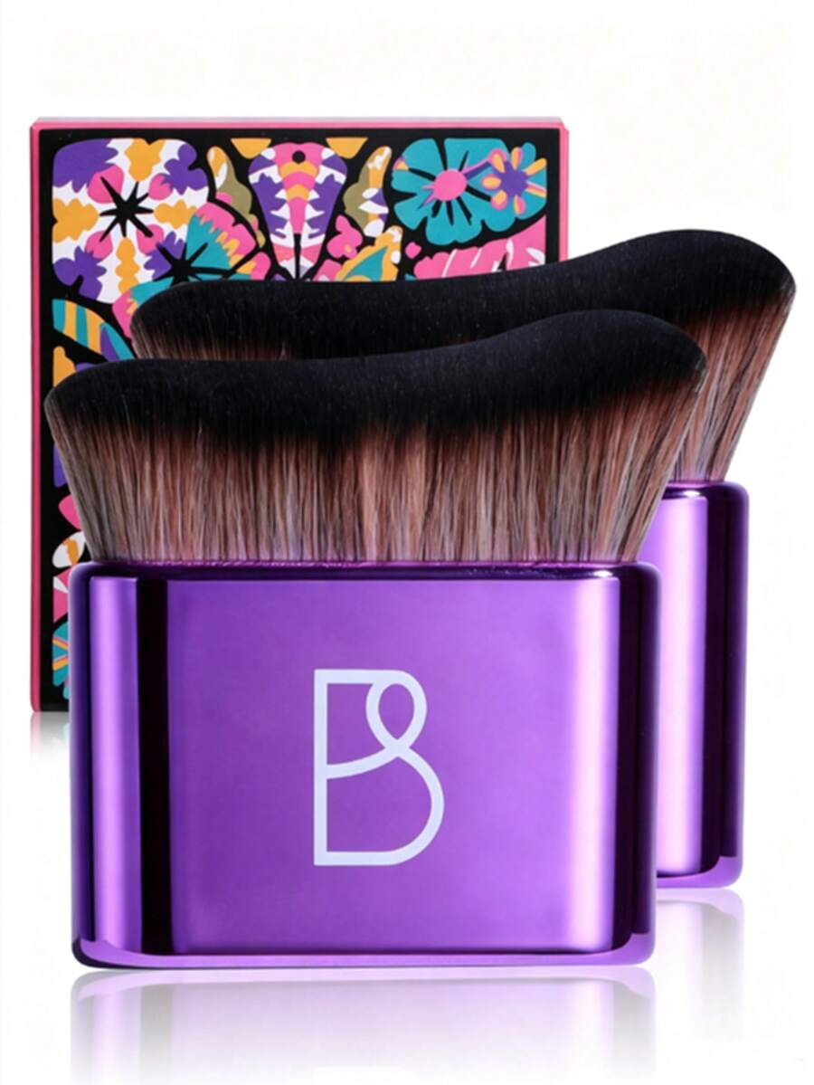 BS-MALL 2PCS Kuas Penyamakan Tubuh Ukuran Besar untuk Menutupi Alas Bedak dan Kontur Kosmetik Tubuh, Kuas Kabuki Berkilau untuk Penyamakan Sendiri - Purple - View 1