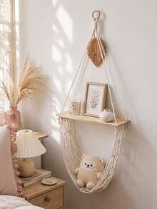 1pc Handmade Woven Hanging Wall Shelf, Bohemian Style With Tassel Leaf Design, Minimalist Beige Double-Layer Floating Wall Storage Rack, Home Decor Wall Hanging Ornament, Suitable For Christmas Wall Decoration, Aromatherapy Candles, Crystal Storage, Bedroom, Living Room Wall Decor, Gift - Multi-color E - View 8