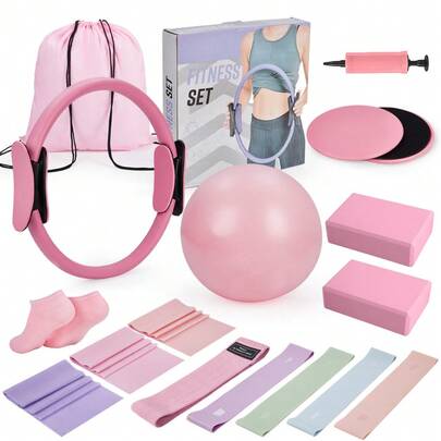 Danolapsi 17‑In‑1 Pilates Ring Kit For Home Full‑Body Workouts,9.8 Inch Non‑Slip Mini Ball, Resistance Bands, Yoga Blocks, Gliding Discs For Core Strength & Balance