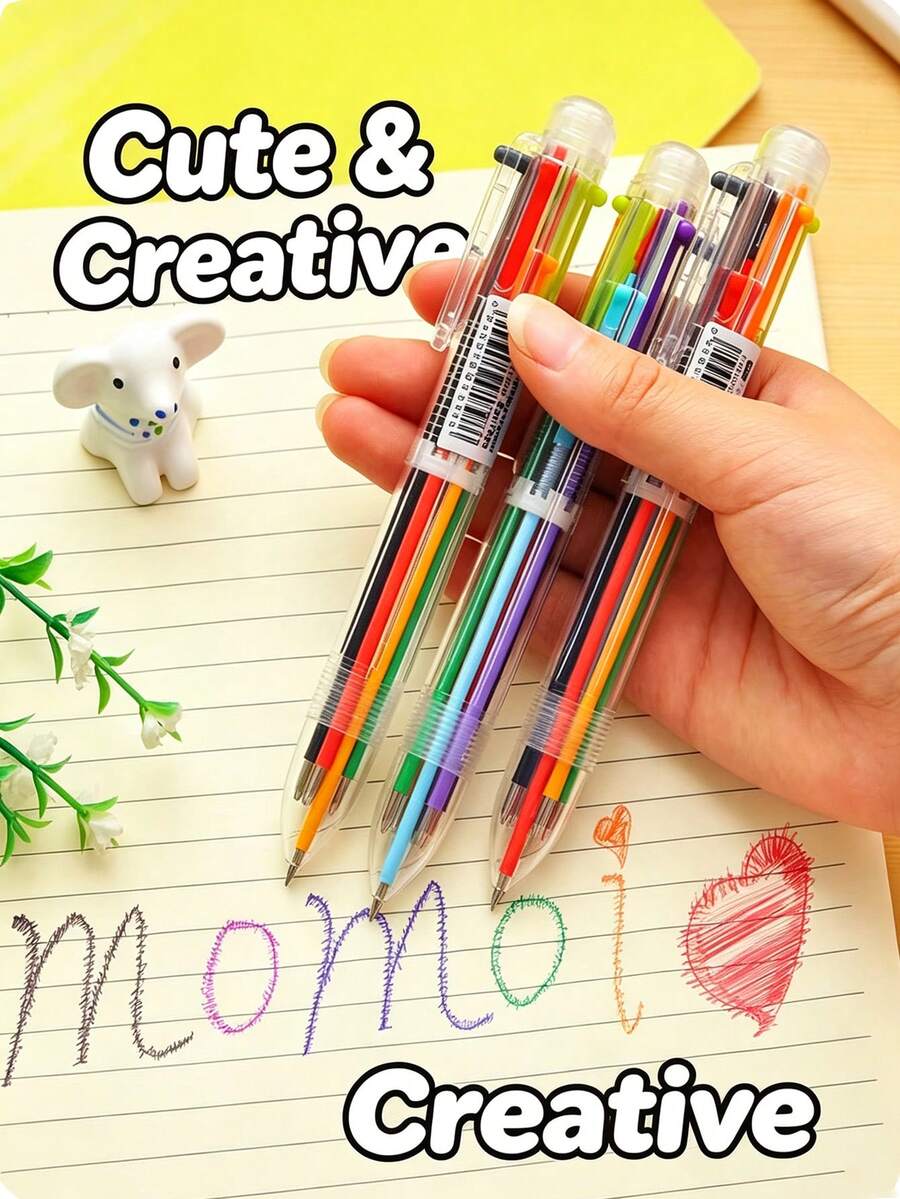 1/3/20/30 buah Pulpen Ballpoint Aneka Warna yang Dapat Ditarik, Badan Transparan, 6 Warna Pulpen, Pulpen Portabel untuk Menulis Jurnal, Menandai, dan Menggambar, Alat Tulis Multifungsi Kreatif untuk Siswa - Set - View 1