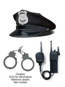 Multi-Piece Costume Accessory Set, Octagonal Hat, Cosplay Walkie-Talkie, Police Costume, Halloween, Valentine's Day, Party, Event, Dress-Up - Multicolor - View 2