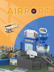 Airport Toy Set Model, Passenger Plane Airport Control Tower, Suitable For 3-6 Years Old Boys And Girls, Small Car Parking Lot Map Game Scene Set, Christmas Birthday Gift - Blue - View 2