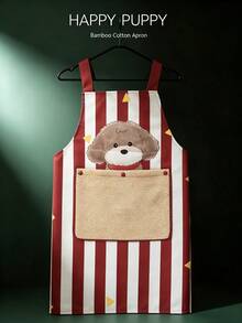 Korean-Style Vertical Striped Bamboo Cotton Apron With Printed Design And Large Pockets, Detachable Towel And Shoulder Straps - Suitable For Home, Daily Wear, Outdoor, Bookstore And Party Occasions, Women's - Multicolor - View 9