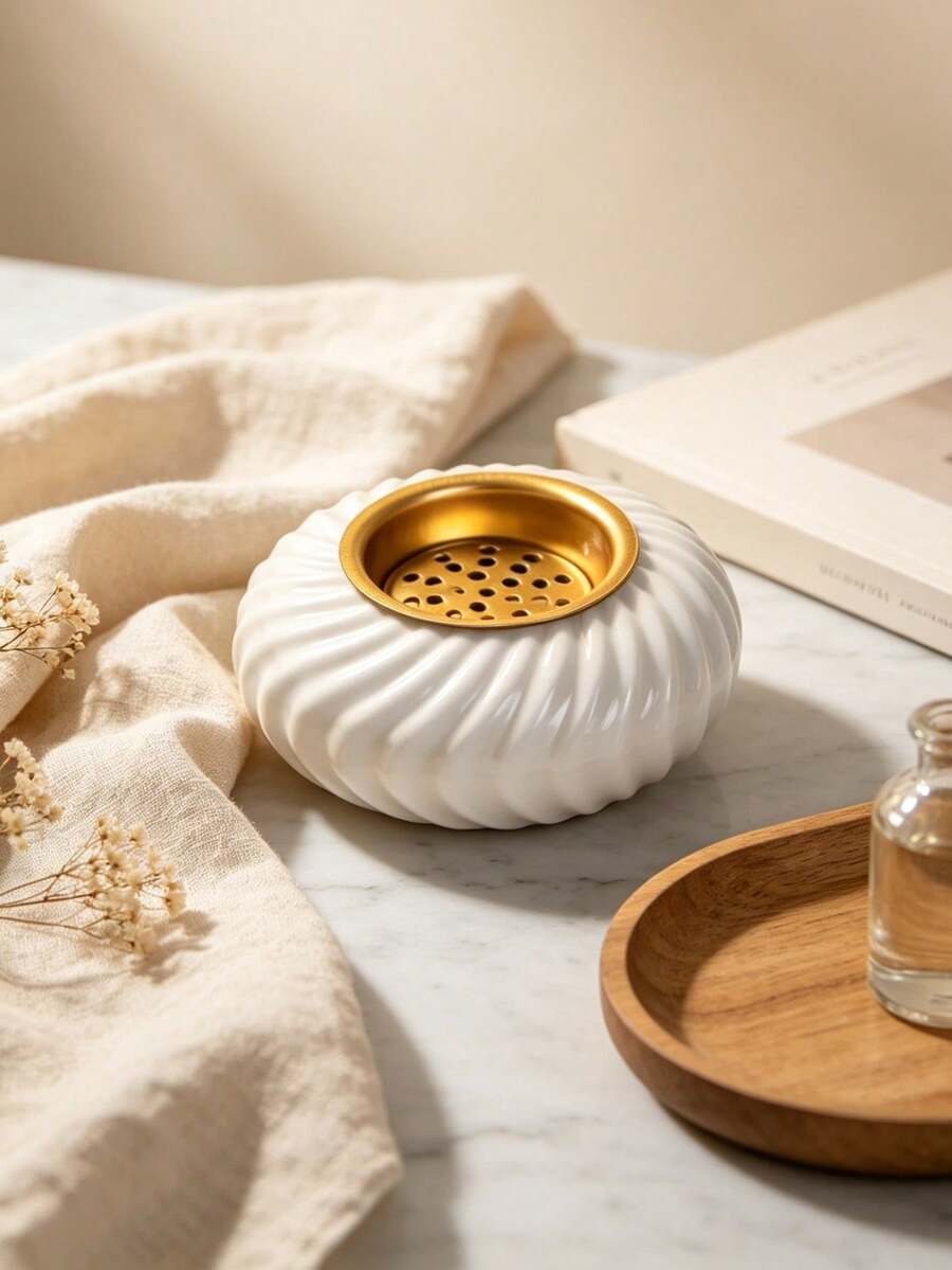 1pc Round Ceramic Incense Burner, Minimalist & Exquisite Style. Elegant Home Ornament For Desktop And Garden Decor, Great For Festivals And Meditation, Perfect Gift Choice. - Incense Burner - View 1
