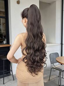 Ekstensi Rambut Ekor Kuda Berbentuk Cakar HEYPINK, Panjang 32 Inci Cokelat Bergelombang Alami Keriting, Wig Ekor Kuda Serat Sintetis Tahan Panas, Cocok untuk Pemakaian Sehari-hari Wanita - Hitam Coklat - View 10