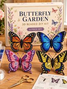 1 Set Butterfly Beaded Jewelry Kit - DIY Handmade Beaded Materials, Exquisite 3D Beaded Animal Handmade Kit, One Set Includes Four Different Colors And Styles, Includes English Instructions And Complete Material Package, DIY Semi-Finished Decorative Accessories Kit - Multicolor - View 4