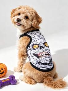 LUCKIE LABO 1pc Halloween Funny Expression Print Pet Vest, Physical Flea Prevention, Reduces Shedding, Insulated & Breathable, Suitable For Small And Large Dogs And Cats, Indoor And Outdoor - Multicolor - View 4
