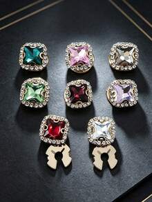 1pc Fashionable & Versatile Women's Jewelry, Stainless Steel Rhinestone Square Collar & Cuff Clips - Luxurious Women's Charm Jewelry, Suitable For Daily And Party Wear - Multicolor - View 1