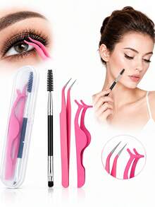 3/2/1pcs Curved Tweezers, Eyelash Curler And Eyelash Brush Set, Combination Of Curved Tweezers And Curved Eyelash Curler, Better Meets Multi-Layer Eyelash Extension Needs, Enhances User Experience - Multicolor - View 1