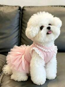 Puppy Princess Ballet Dress, 3D Butterfly Decor Sleeveless Ribbed Pet Dress, Sweet Puppy Party Outfit, Suitable For Maltese And Bichon - Pink - View 6