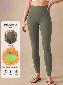 Soyun Women's Thermal Pants, Featuring "Peach Butt" Design, Suitable For Casual Wear, Warm And Comfortable For Winter - Olive Green - View 2