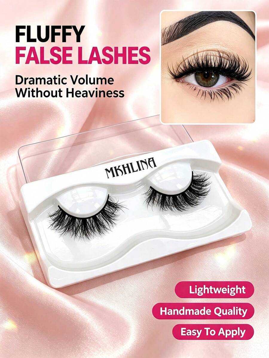 Mkhlina Fluffy Lightweight Strip False Eyelashes, Natural Voluminous Style, Soft Flexible Lash Band, Reusable Makeup Eyelashes, Halloween - Black - View 1