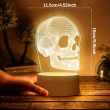 Skull Mesh Pattern Acrylic Night Light, USB Powered Warm Light Desktop Decor Lamp, Creative Artistic Desktop Ornament, Personalized Atmosphere Bedroom Bedside Table Decoration, Suitable For Halloween Theme Decor, Toy Enthusiast Holiday Birthday Gift - Warm white light - View 5