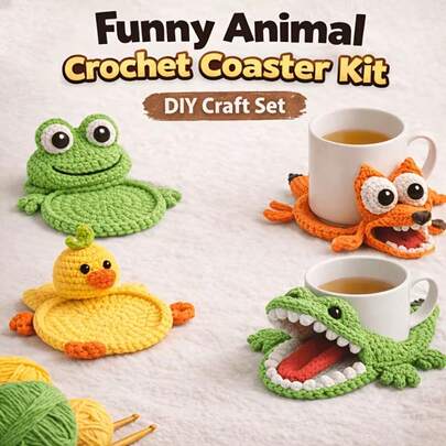 Beginner Crochet Kit Amigurumi/DIY Soft Hugging Cup Crochet Material Pack, DIY Material Pack Zero-Based Beginner-Friendly Handmade Crochet Set, Cute Cartoon Animal Shaped Home Decor Coaster, Includes Full Set Of Tools And Step-By-Step Tutorial, Easy To Start Healing Style Small Object, Desktop Decoration Fun Cute Hugging Cup Crochet DIY Material Pack Beginner-Friendly Handmade Coaster Home Practical Heat-Insulating Pad Creative Handmade Small Gift