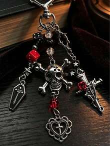 Gothic Vintage Skull Cross Pendant Keychain Halloween Gift Sweet Cool Dark Girl Bag Charm - Multicolor - View 4