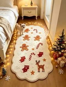 1pc Gingerbread Man & Reindeer Christmas Shaped Lace Bedroom Decor Rug, Soft Skin-Friendly Carpet, Autumn/Winter Decorative Rug, Bathroom Rug, Decorative Rug, Bedroom Decor, Small Rug, Carpet, Home Decor, Living Room Rug, Living Room Small Rug, Bedroom Carpet, Living Room Home Decor, Outdoor Rug, Washable Rug - Multicolor - View 2