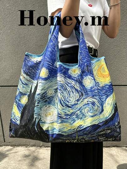 1pc Women's Large Capacity Foldable Tote Bag, Minimalist Design, Commute Travel Shopping Versatile, Convenient Opening And Closing, Multi-Functional Suitable For Various Occasions, Classic Comfortable, Easy To Clean, Lightweight School Bag/Backpack, Suitable For Teenage Girls, Women, College Students, Applicable For Back To School, University, Shopping, Middle School, High School, Beach