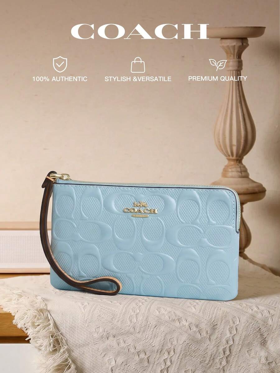 Coach Iconic Canvas Striped Rounded Zipper Clutch Bag